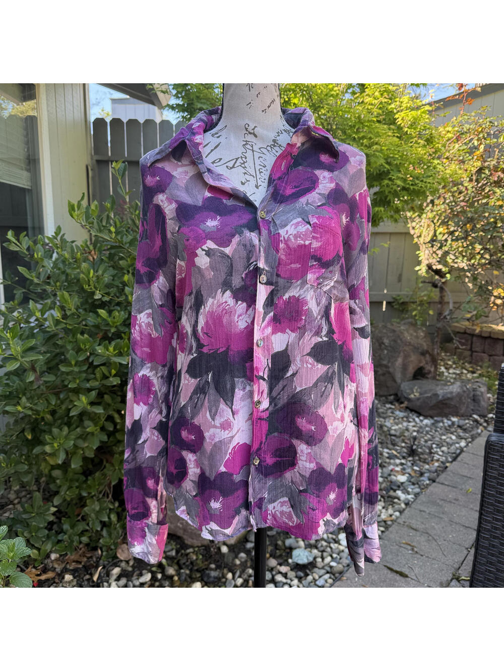 Vintage Dolce & Gabbana Blouse Button Up Purple Floral Watercolor Y2k 90s 36 S